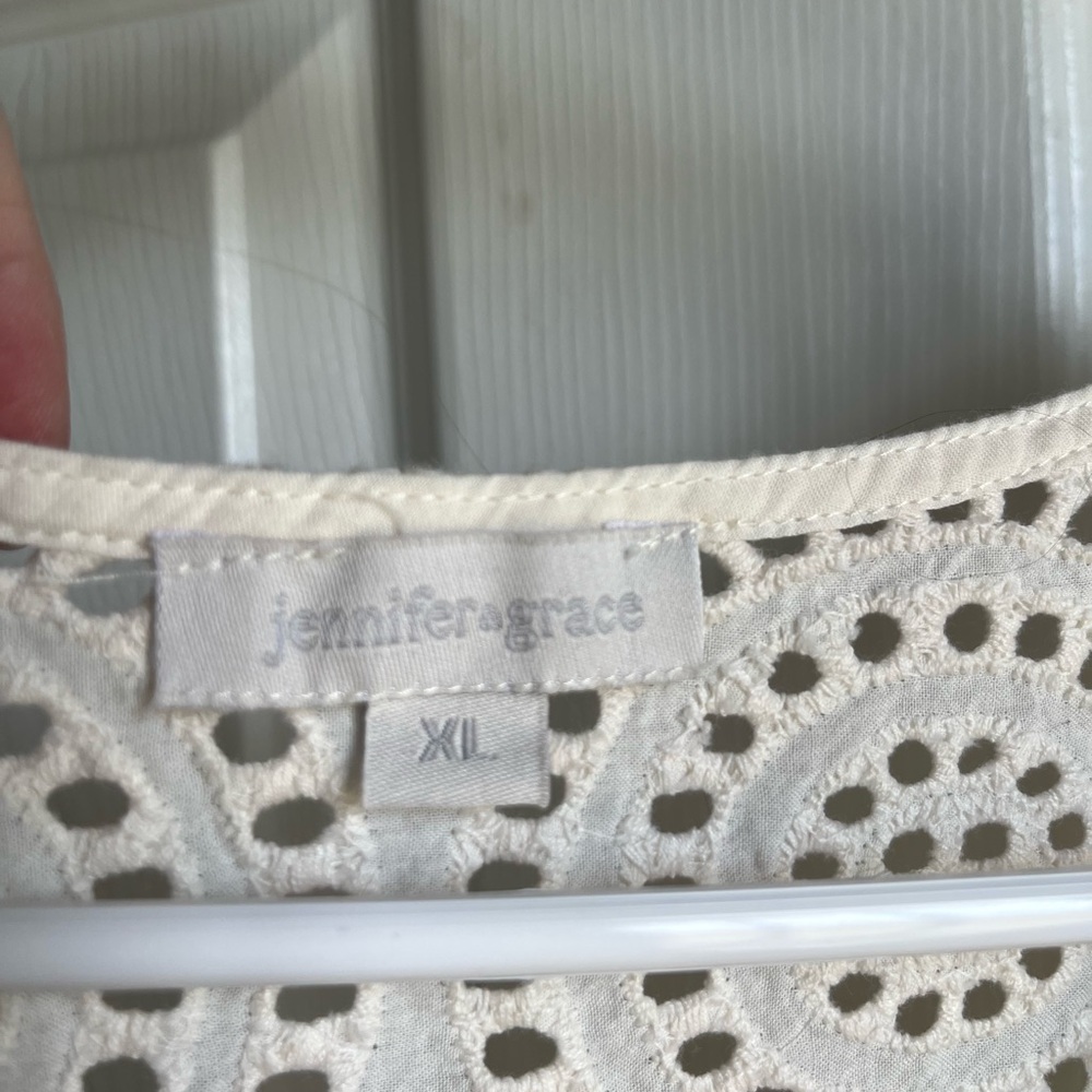 Women’s Cream Eyelet Crochet Tie-Front Blouse - Picture 3 of 3